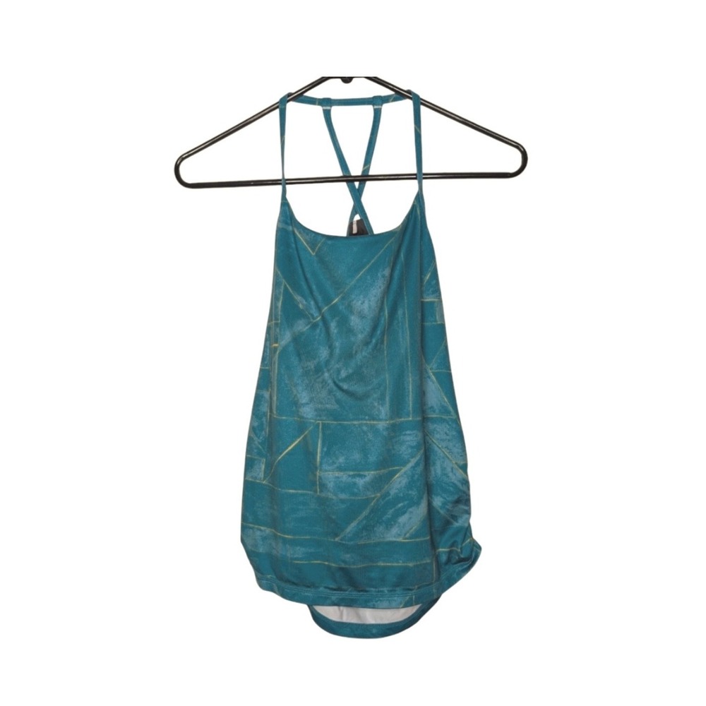 Prana Teal Geometric Strappy Back Athletic Tank Top Shelf Bra S Athleisure Yoga